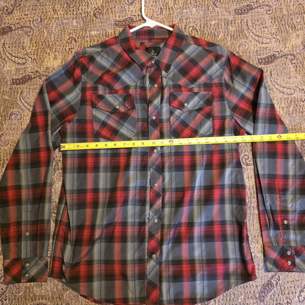 Prana Red and Gray Checkered Button Down Shirt